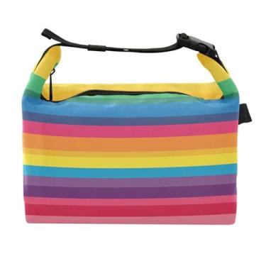 Imagem de STAYTOP Linda lancheira de listras coloridas com fivela de alça, lancheira isolada para meninos e meninas, lancheira térmica para trabalho escolar