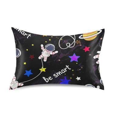Imagem de Fronhas refrescantes impressão estética padrão Queen King fronhas de cetim macio fronhas cama queen size 76.2 cm x 50.8 cm Cute Astronautas Space Black