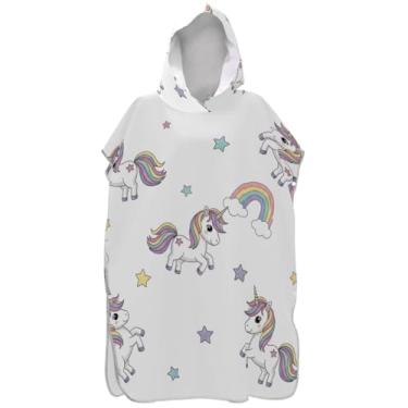 Imagem de Joisal Roupão para adultos, poncho de surfe, praia, banho, toalhas com capuz, reutilizáveis, unicórnios, branco, poncho masculino com capuz
