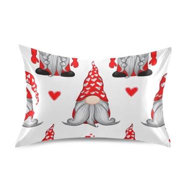 Imagem de Fronhas de cetim engraçadas refrescantes personalizadas padrão king queen fronha decoração de cama queen size 76.2 cm x 50.8 cm gnomos vermelhos cinza branco desenho animado