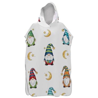 Imagem de Joisal Poncho de surfe trocador de roupão para adultos praia moletom toalha floral leve homens mulheres poncho com capuz gnomos fofos branco