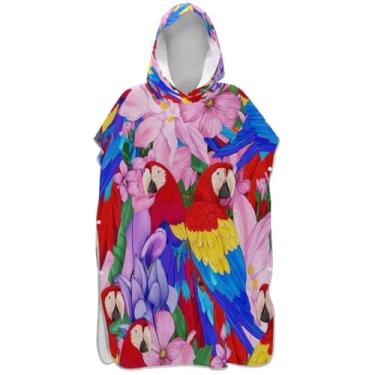 Imagem de Joisal Poncho de surfe trocador de roupão para praia Adul moletom toalha absorvente papagaios tropicais flores poncho masculino com capuz