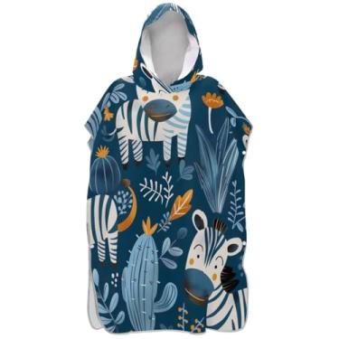 Imagem de Joisal Roupão de troca de poncho de surfe azul zebra cacto fofo para adultos reutilizável para mulheres toalha de banho com capuz de praia
