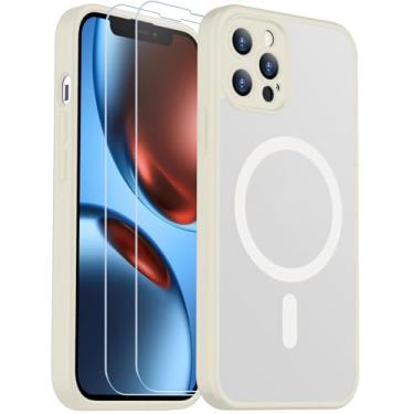 Imagem de SPIDERCASE Capa projetada para iPhone 12 Pro Max, translúcida magnética [2 películas de vidro temperado] antiimpressões digitais e anti-arranhões para iPhone 12 Pro Max, branca