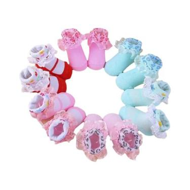 Imagem de Meias De Renda Para Bebês Meninas, 6 Pares, Meias De Princesa Com Laço