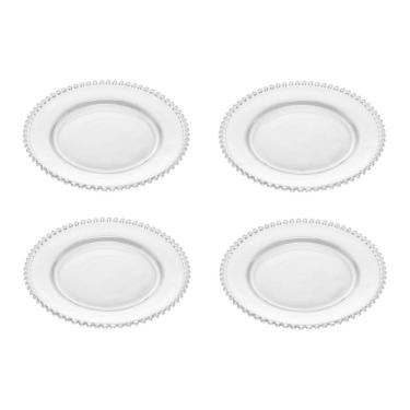 Imagem de Cj 4 Pratos para Sobremesa de Cristal Pearl Bolinha Transparente 20cm Wolff