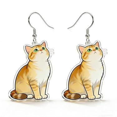 Imagem de OSCCI Adoráveis brincos em forma de gato – design animal acrílico com ganchos de liga durável, brincos hipoalergênicos modernos para mulheres e amantes de animais de estimação, Acrílico, Sem pedra