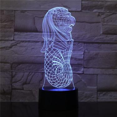 Imagem de Lâmpada LED de ilusão de luz noturna Singapore Merlion 3D com cor