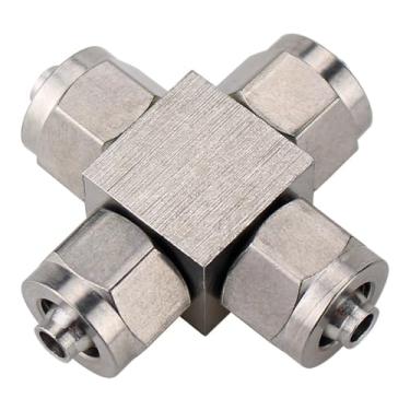 Imagem de ROUPWKWO Junta de tubulação pneumática de aço inoxidável 304 junta de gás junta de aperto rápido PZA4 6 8 10 12 junta de tubo PTFE de quatro vias (KPZA-12)