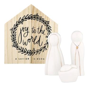 Imagem de Santa Barbara Design Studio Estatuetas de Natal - Figuras de Natal de Cerâmica em Caixa de Exibição de Lembrança, Conjunto de 3, Sagrada Família