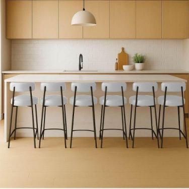 Imagem de Banqueta Cozinha Média Com Encosto Industrial Preto Kit 6 Londres Pu B