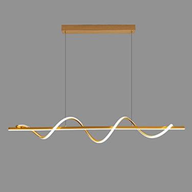 Imagem de Luminária pendente de 39,4" de comprimento, em metal dourado com cúpula de acrílico branco, lustre linear em espiral, luminárias de suspensão LED modernas, luminárias de teto simples.