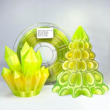 Imagem de Zi-Rui Filamento PETG verde esmeralda de 1,75 mm, transição arco-íris translúcido com tons amarelo-verde, 1 kg (2,2 lb), alta compatibilidade