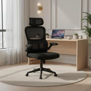 Imagem de Cadeira Escritório Presidente Confortável preto giratória Encosto Recl