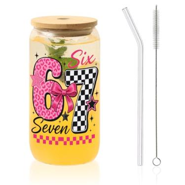 Imagem de AUOIAJAS Copos de vidro com tampas e canudos, caneca de café gelada com laço de números, presente para mulheres, dia dos namorados, aniversário, casamento, dia das mães, Natal
