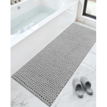 Imagem de DEXI Tapetes de banheiro 61 x 152 cm, tapete de banho lavável antiderrapante, tapetes de chenille super espessos para piso de chuveiro, tapete felpudo fofo de pelúcia para banheira, cinza claro