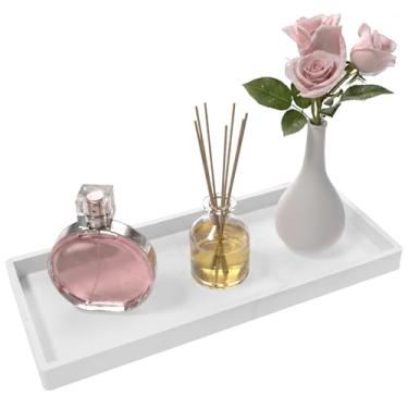 Imagem de Bandeja de banheiro de silicone, bandeja de balcão de banheiro de 29 x 12 cm, suportes e organizadores extragrandes para vaso sanitário, cômoda, bandeja decorativa à prova d'água, branco mármore