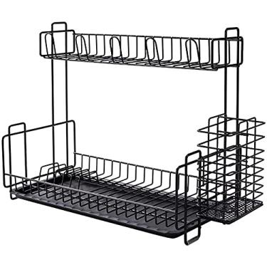 Imagem de Escorredor de pratos de cozinha criativo, escorredor de pratos para pia de várias camadas, suporte de armazenamento de acabamento de perfuração sem perfuração para bancada de cozinha rack de secagem