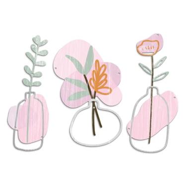 Imagem de Putuo Decor 3 peças de arte de parede de flor de metal, decoração de parede de vaso de flores minimalista, decoração de casa de fazenda rústica para sala de estar, banheiro, quarto, presente elegante