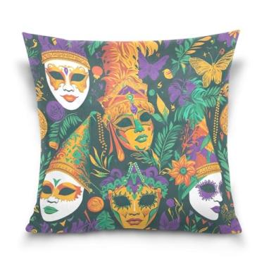 Imagem de Blueangle Capas de almofada padrão de máscaras de carnaval - 50 x 50 cm, decoração de férias de fazenda para sofá de casa (40)
