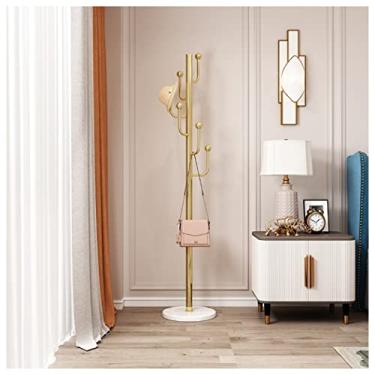 Imagem de SLGGPJBU Cabideiro para piso que economiza espaço, suporte para casacos, base de mármore resistente, aço inoxidável, prateleira de metal, sala de estar, chapéu, suporte de entrada de roupas