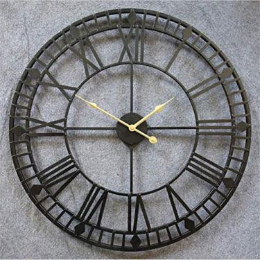 Imagem de U5GAAALPPQ9 Relógios de parede 80 cm grande metal decorativo números romanos 3D esqueleto silencioso preto relógio para cozinha, quarto, jardim, sala de estar, estudo, escritório