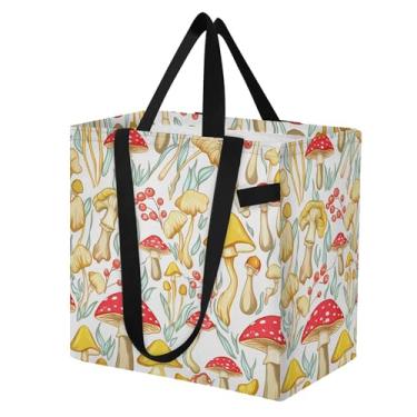 Imagem de SEHANY Sacola de compras reutilizável de cogumelo herb com alças reforçadas, bolsa de compras de lona dobrável à prova d'água de grande capacidade para viagem, cozinha, praia