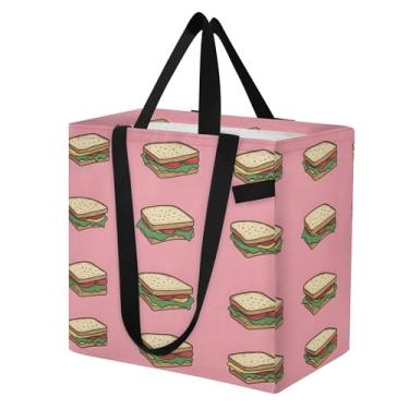 Imagem de SEHANY Delicious Fastfood Sacolas de compras reutilizáveis com alças reforçadas, bolsa de compras de lona dobrável à prova d'água de grande capacidade para viagem, cozinha, praia