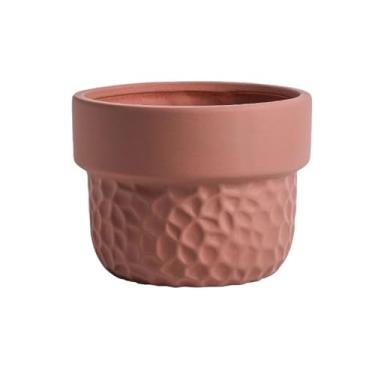 Imagem de Vaso de plantas com textura redonda, vasos de flores de cerâmica, com bandeja de pires e vasos de drenagem para quarto, varanda, jardim, escritório, ambientes internos e externos (pequeno)