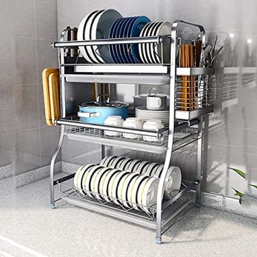 Imagem de U5GAAALPPQ9 Escorredor de pratos escorredor de pratos 2/3 camadas suprimentos de cozinha drenagem de armazenamento com pauzinhos/facas/suporte de tábua de corte suporte de placa de panela (cor: prata