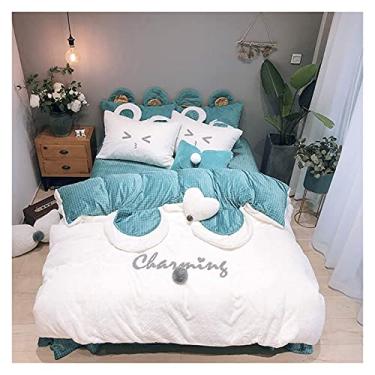 Imagem de Conjunto de capa de edredom de inverno macio e quente de flanela grossa e quente, conjunto de capa de edredom duplo, orelhas fofas, conjunto de capa de edredom 4 peças para livre de rugas e resistente