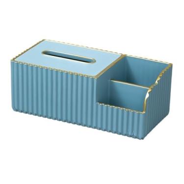 Imagem de Porta-lenços de papel retangular chinês para casa de banho, sala de estar (disponível em várias cores), suporte para caixa de lenços (azul)