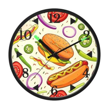 Imagem de STAYTOP Delicioso relógio de parede LED hambúrguer para quarto com brilho noturno, relógios de parede silenciosos de 30 cm para decoração de sala de estar, controle de som, relógio de parede moderno