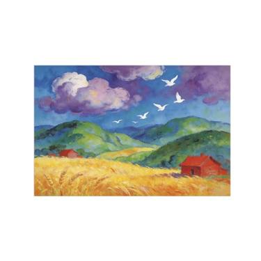 Imagem de Impressão em tela de parede de paisagem - Nuvens de campo de trigo - Pintura de decoração - Imagens para sala de estar 40 x 60 cm 16 x 24 pol sem moldura