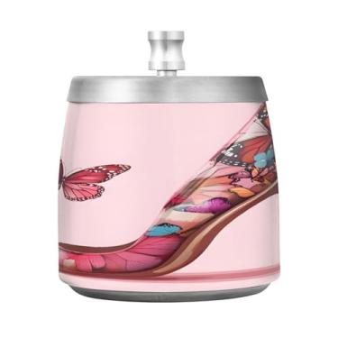 Imagem de STAYTOP Lindo cinzeiro de salto alto borboleta com tampa, aço inoxidável à prova de vento, cinzeiro sem fumaça, grande cinzeiro de cigarro ao ar livre para decoração de escritório em casa