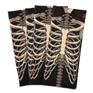 Imagem de Wassud Toalhas de cozinha Halloween crânio panos de prato de cozinha pacote com 4 panos de prato macios com laço para pendurar toalha de mão super absorvente de secagem rápida toalhas de chá de mesa