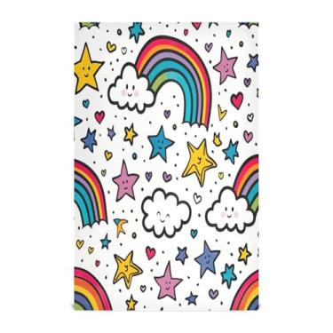 Imagem de Wassud Toalhas de cozinha arco-íris e estrelas toalhas de prato de cozinha 1 pacote panos de prato macios com laço para pendurar toalha de mão de secagem rápida super absorvente toalhas de chá de mesa