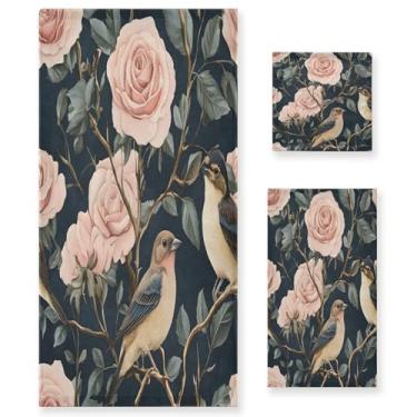 Imagem de xigua Conjunto de toalhas de banheiro vintage floral e pássaro absorvente macio 3 peças toalha de banho toalha de mão toalhas decorativas para banheiro, academia, hotel, praia, piscina