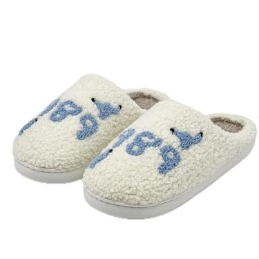 Imagem de Pantufas numeradas para uso interno e masculino, de algodão macio, quente, para quarto, casa, com espuma de memória, aconchegante, outono, inverno, casa, ambientes internos e externos, Azul, 11-12
