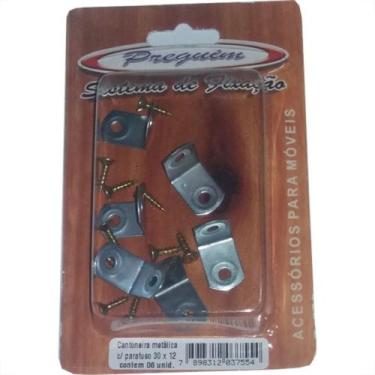 Imagem de Cartela Cantoneira Moveis Preguim Metalica Com Parafuso Com 06Pecas