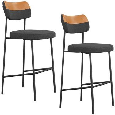 Imagem de Banqueta Alta Bar Estofada Kit 2 Milli Linho Grafite/caramelo A14 - Mpozenato
