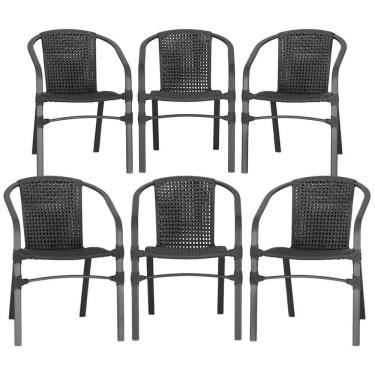 Imagem de 06 Cadeiras Floripa Alumínio Pintura Preta Trama Original Preto