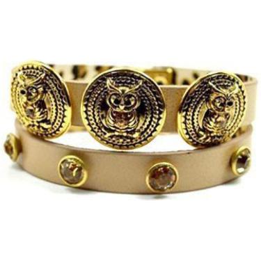 Imagem de Pulseira Armazem Rr Bijoux Couro Coruja Bege