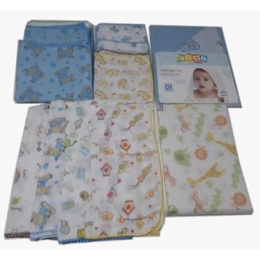 Imagem de Kit toalha capuz 8 fraldas 3 cueiros e travesseiro Menino