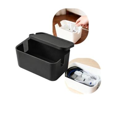 Imagem de Caixa Organizadora De Cabos e Tomadas Com Tampa Moderna Para Organizaç