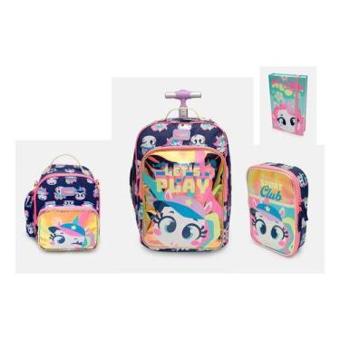 Imagem de Kit Mochila Grande Com Rodinha Unicórnio Tênis Puket