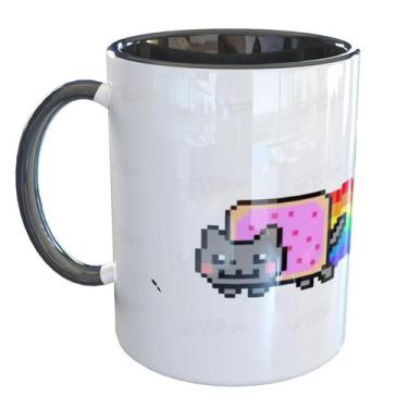Imagem de Caneca Porcelana Nyan Cat Meme - Pense Canecas, Preto
