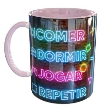 Imagem de Caneca Porcelana Rotina GAMER Comer Dormir Jogar - Pense Canecas, Rosa