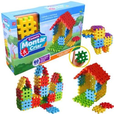 Imagem de Brinquedo Blocos De Encaixar Montar E Criar Com 60 Peças Monta E Desmo