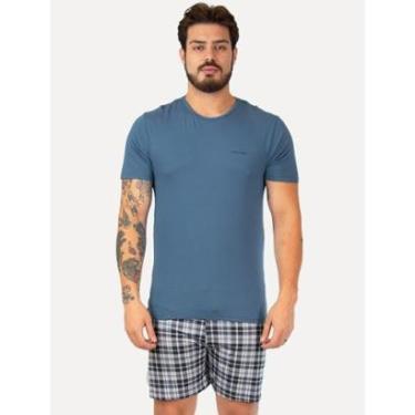 Imagem de Pijama Calvin Klein Short Curto Viscolight Xadrez Azul Médio-Masculino